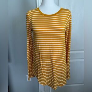 Old Navy | Yellow & White Luxe Long Sleeve Crew Neck Striped Tee | Size Medium
